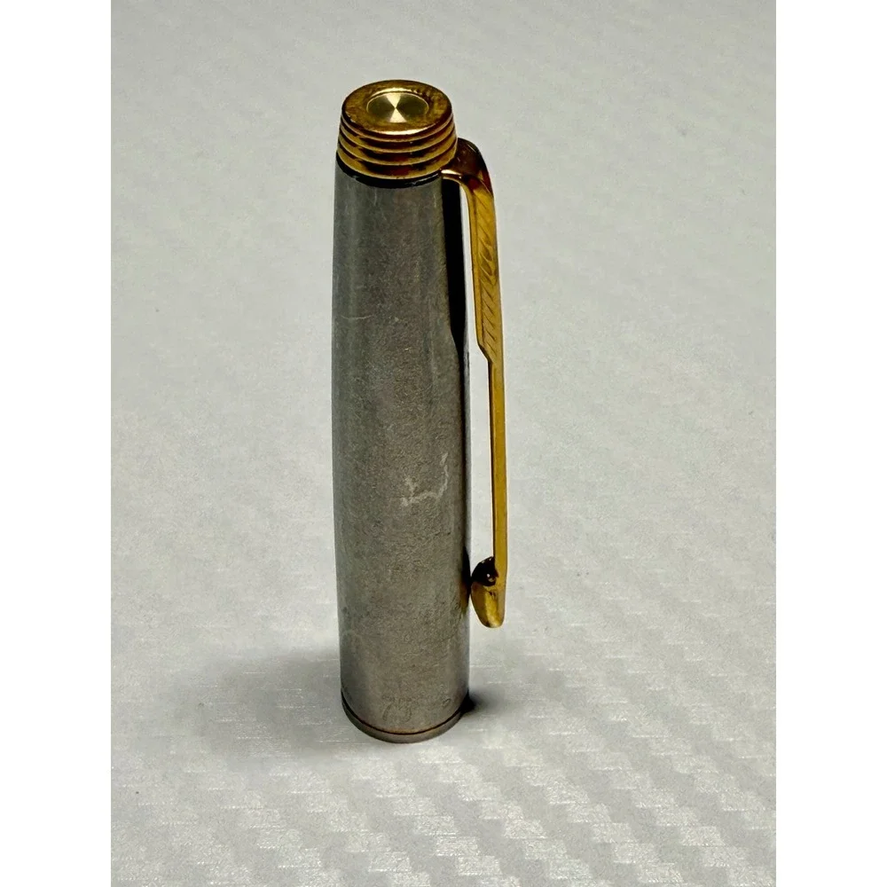 Parker 75 Pen Cap Good Brushed Stainless Steel Gold Trim USA PE-8957-11